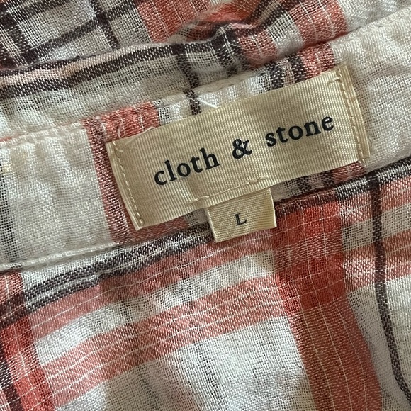 Anthropologie Cloth & Stone Orange Plaid and Striped Printed Flannel - Picture 3 of 4